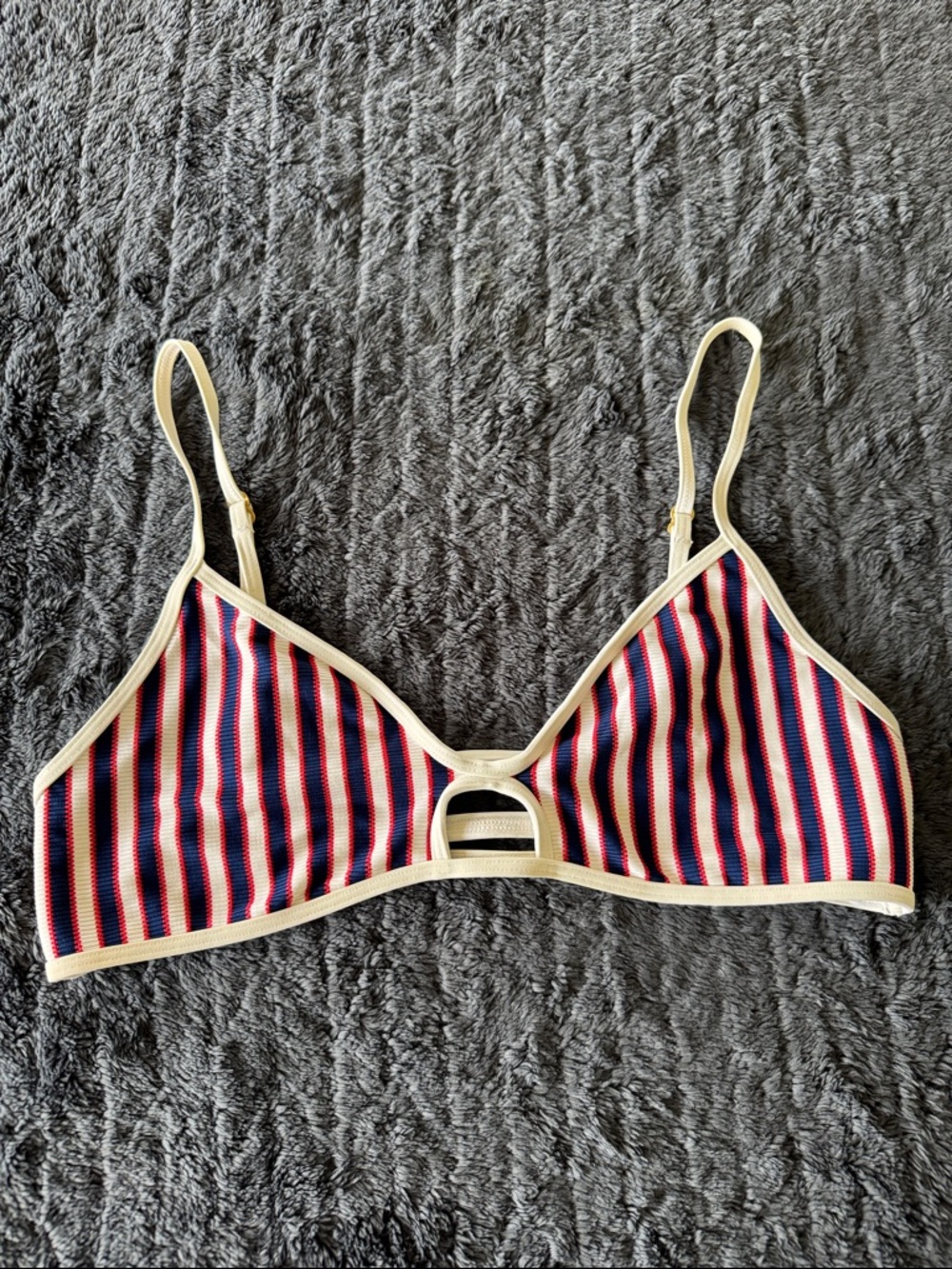 L space Striped white red  & Navy Bralette with white Trim